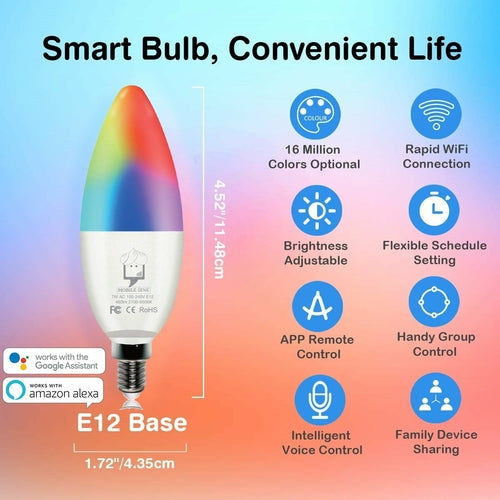 Genie Smart LED Candelabra Bulb E12 (Works with Google Home/Alexa) -